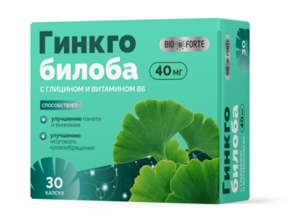 фото упаковки BioForte Гинкго Билоба + Глицин + Витамин В6
